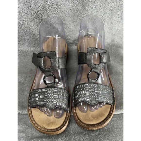 Rieker Shoes - Rieker Women’s 7 EU 37 Silver Embellished Bronze Strappy Leather Flat Sandals